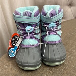 Kids Winter Snow Duck Boots - Purple, Light Blue and Gray